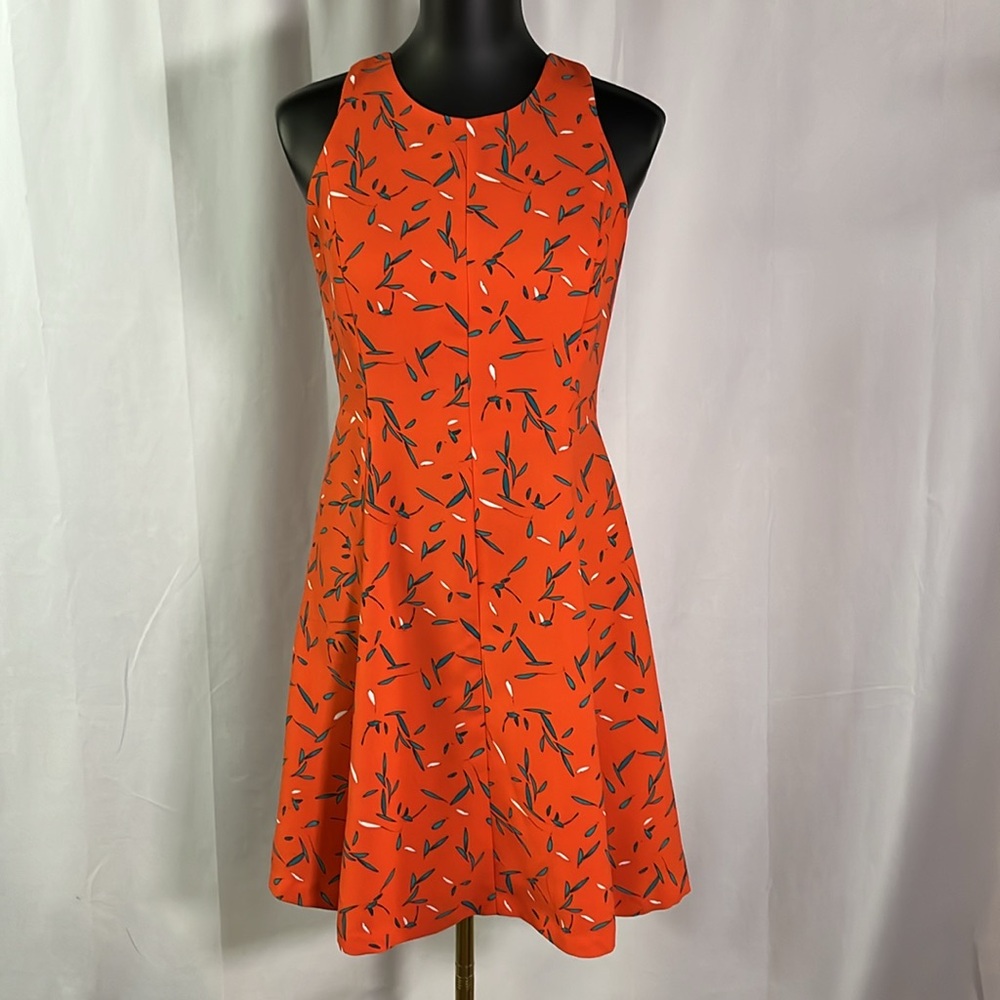 Banana Republic Orange & Green Floral Print Sleeveless Fit & Flare Dress